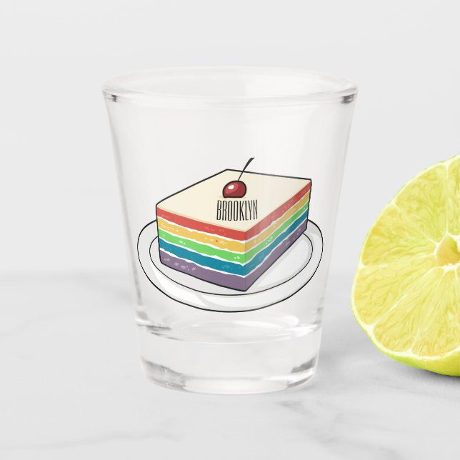 Rainbow cake cartoon illustration  shot glass (Front)