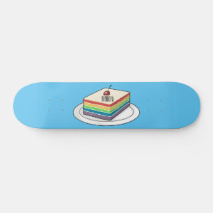 Rainbow cake cartoon illustration  skateboard