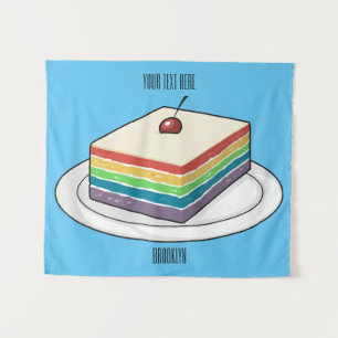 Rainbow cake cartoon illustration tapestry