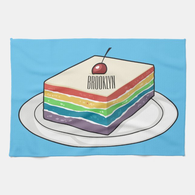 Rainbow cake cartoon illustration  tea towel (Horizontal)