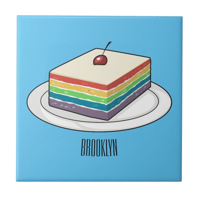 Rainbow cake cartoon illustration  tile (Front)