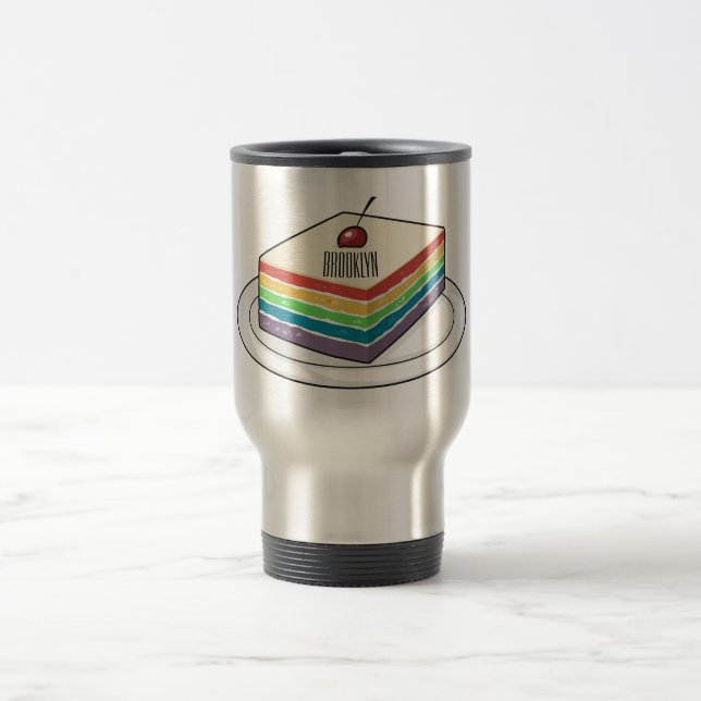 Rainbow cake cartoon illustration  travel mug (Center)