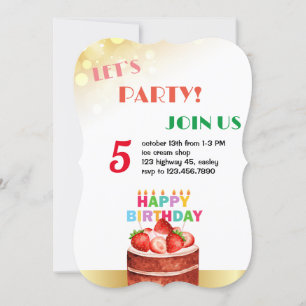 rainbow cake children birthday party invitation