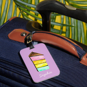 Rainbow cake cute watercolor  luggage tag