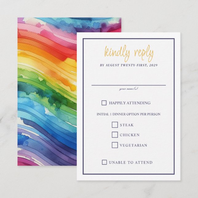 Rainbow Cake Food Choices RSVP Card (Front/Back)