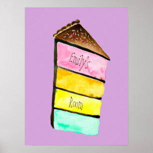Rainbow cake girl's room name poster