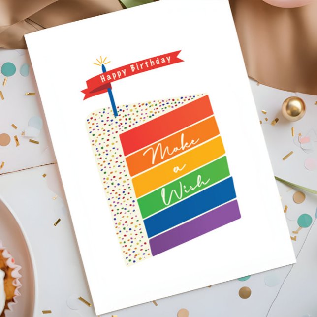Rainbow Cake Happy Birthday Make a Wish Card (Creator Uploaded)