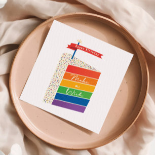 Rainbow Cake Happy Birthday Make a Wish Napkin