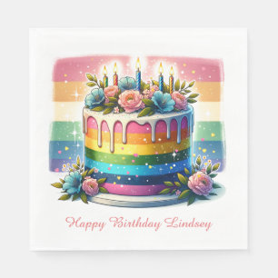 Rainbow Cake Happy Birthday Party Personalized Napkin