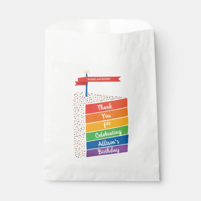 Rainbow Cake Happy Birthday Personalised Custom Favour Bags (Front)