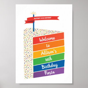Rainbow Cake Happy Birthday Personalised Custom Poster