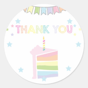 Rainbow Cake Pastel Thank you Birthday Classic Round Sticker