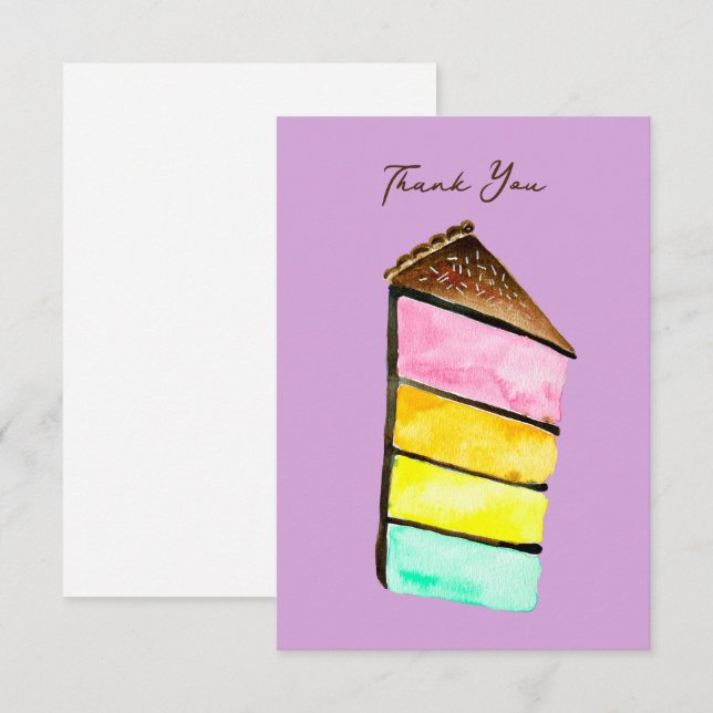 Rainbow Cake watercolor cute Card (Front/Back)