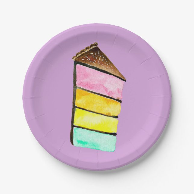 Rainbow Cake watercolor cute Paper Plate (Front)