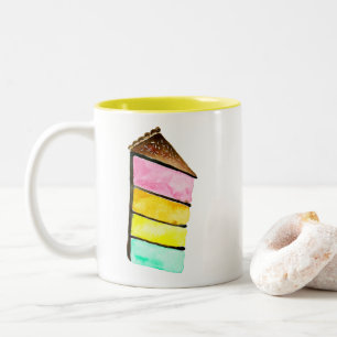 Rainbow Cake watercolor cute Two-Tone Coffee Mug