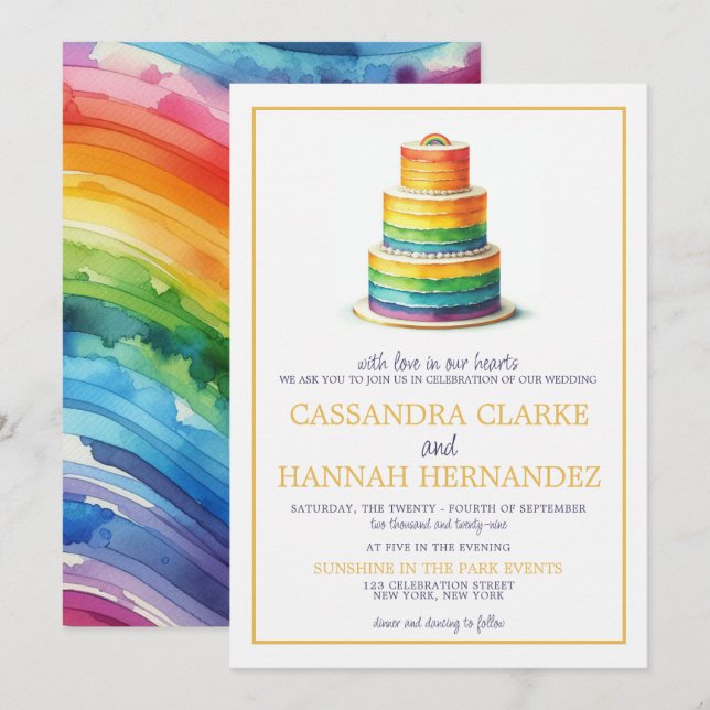 Rainbow Cake Wedding Invitation (Front/Back)