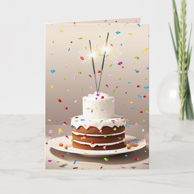 Rainbow Cake With Sparklers Card (Front)