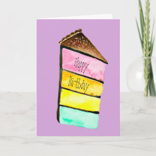 Rainbow cake yum watercolor cute art card