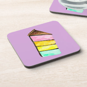 Rainbow cake yum watercolor cute art coaster