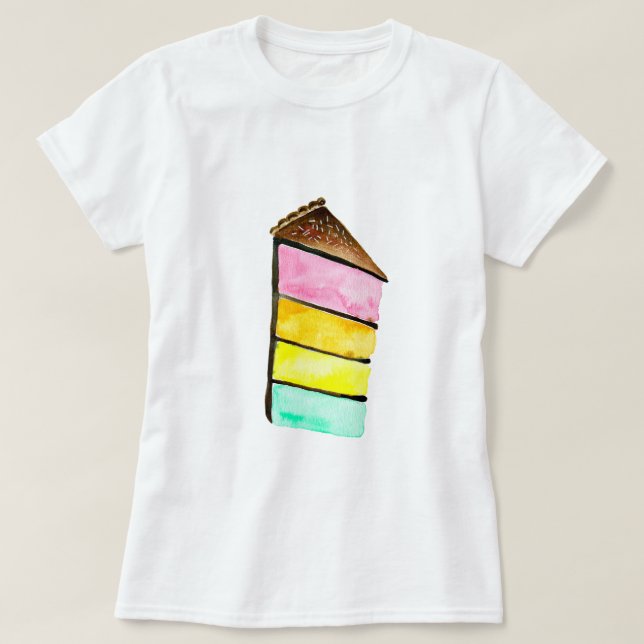 Rainbow cake yum watercolor cute art T-Shirt (Design Front)