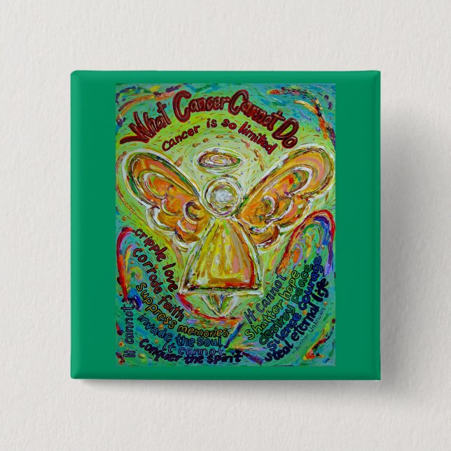 Rainbow Cancer Angel Painting Pins or Buttons (Front)