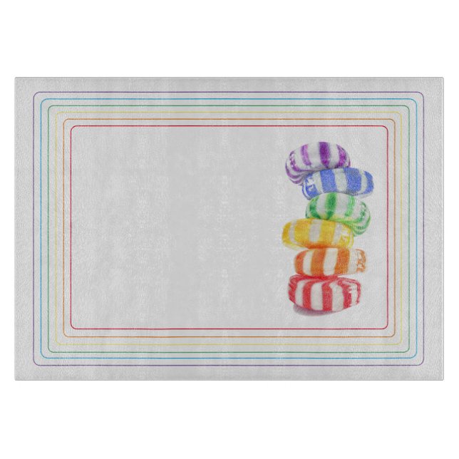 RAINBOW CANDY 11x8 Glass Cutting Board (Front)