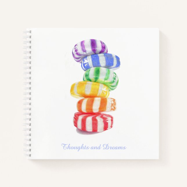 RAINBOW CANDY 8.5x8.5 Spiral Notebook + Text (Front)