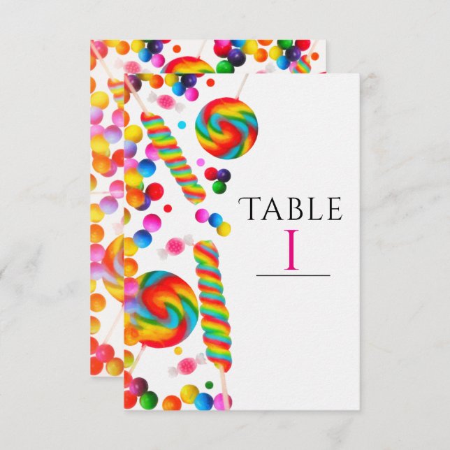 Rainbow Candy Birthday Party Table Number Card (Front/Back)