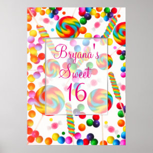 Rainbow Candy Candyland Birthday Party Banner Poster