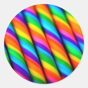 Rainbow Candy Cane Classic Round Sticker