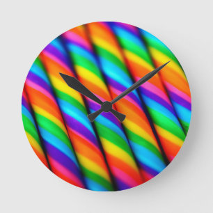 Rainbow Candy Cane Round Clock