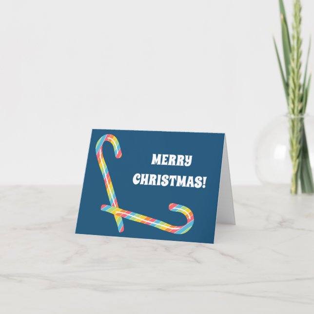 Rainbow Candy Canes Blue Custom Text Christmas Car Thank You Card (Front)