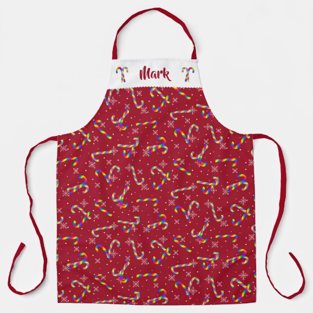 Rainbow Candy Canes Christmas Apron (Front)