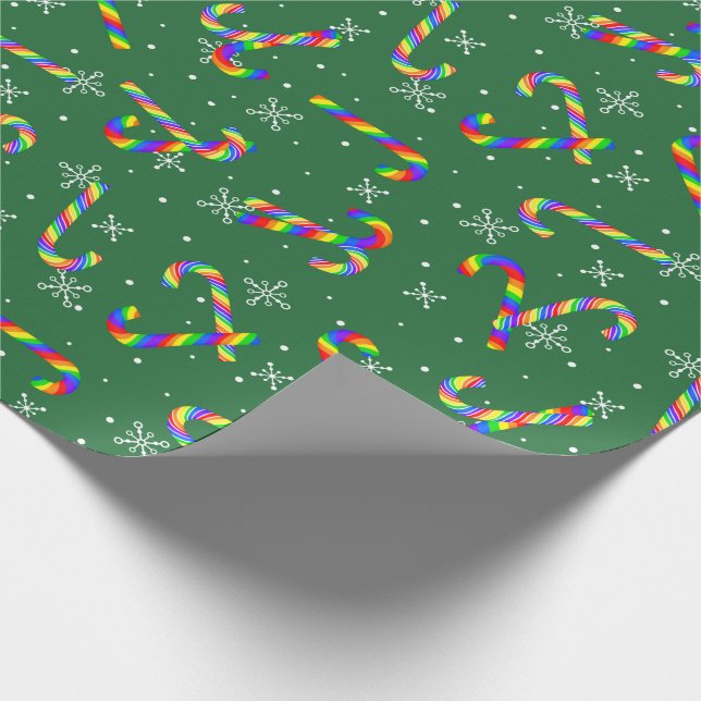 Rainbow Candy Canes Christmas Wrapping Paper (Corner)