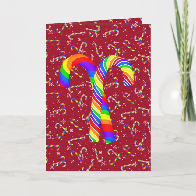 Rainbow Candy Canes Pride Christmas  Holiday Card (Front)