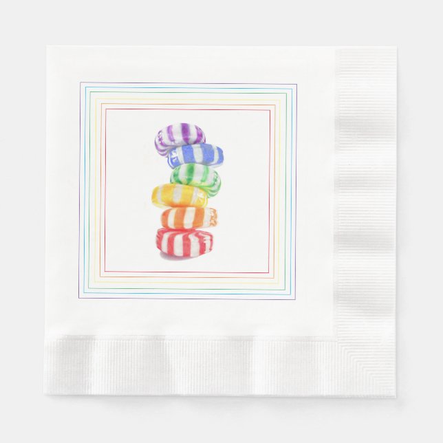 RAINBOW CANDY Coined Luncheon Paper Napkins (Front)