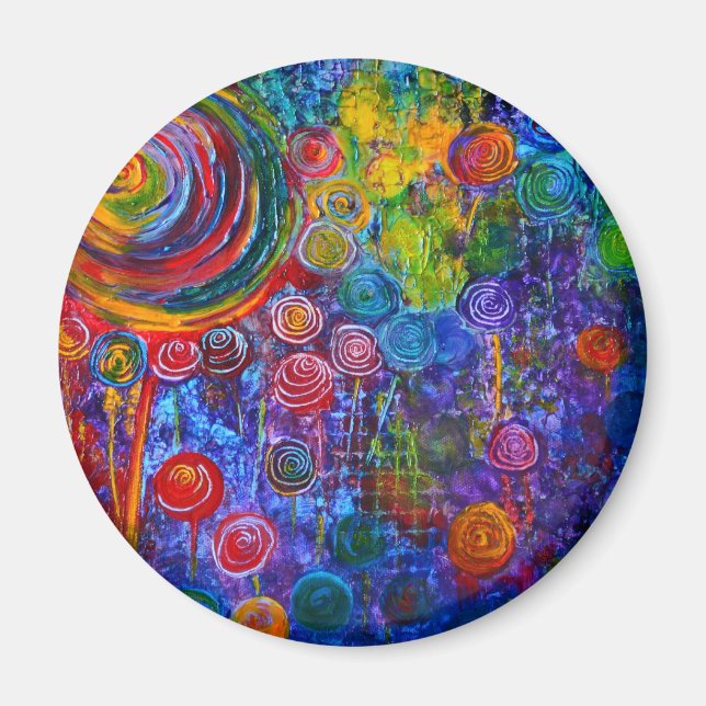 Rainbow Candy Colourful Swirls Art Design Magnet (Front)