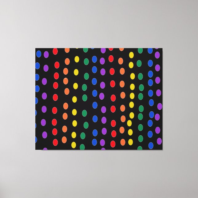 Rainbow Candy Dots on Black  Canvas Print (Front)