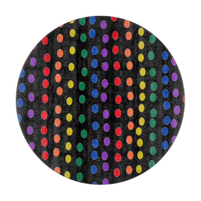 Rainbow Candy Dots on Black  Cutting Board (Front)