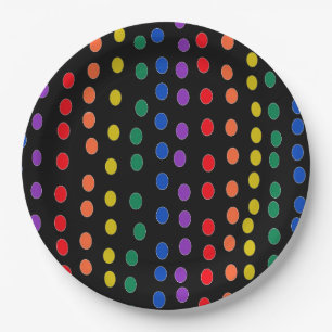 Rainbow Candy Dots on Black  Paper Plate