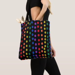 Rainbow Candy Dots on Black Tote Bag