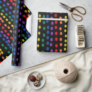 Rainbow Candy Dots on Black Wrapping Paper