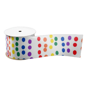 Rainbow Candy Dots on White Satin Ribbon