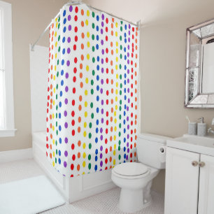 Rainbow Candy Dots on White  Shower Curtain