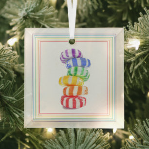 RAINBOW CANDY Glass Square Ornament