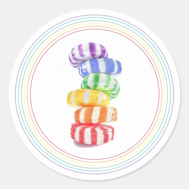 RAINBOW CANDY Large Round Stickers (Front)