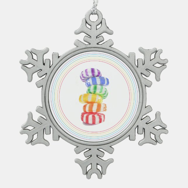 RAINBOW CANDY Pewter Snowflake Ornament (Front)