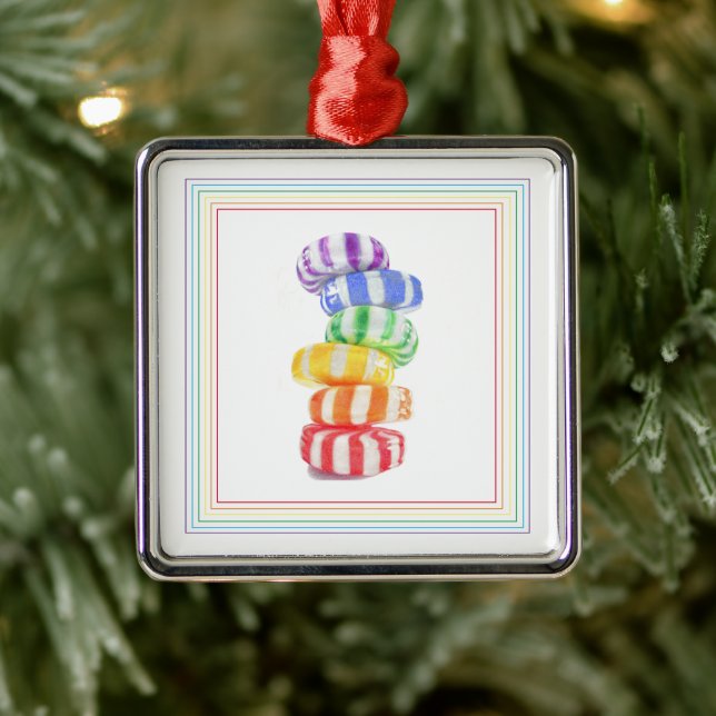 RAINBOW CANDY Premium Square Ornament (Tree)