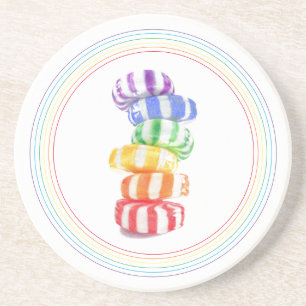 RAINBOW CANDY Round Sandstone Coaster