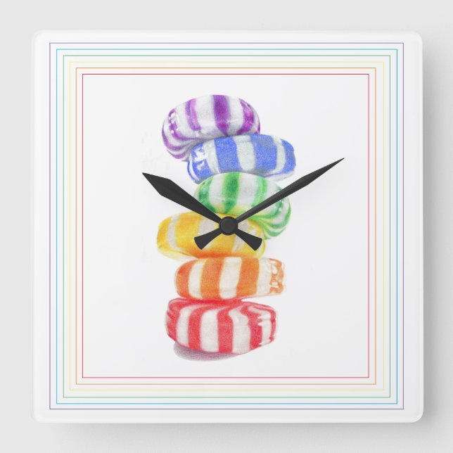 RAINBOW CANDY Square Wall Clock (Front)